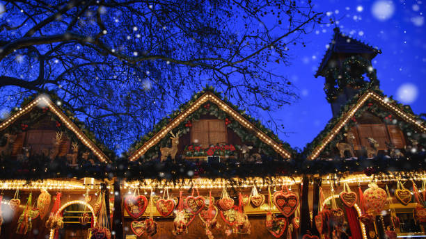Illuminated Christmas market in the night
