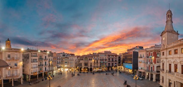 Skyline of the city of Reus, Catalonia, Spain. 
Market square, where in the period from V to XX century were the Central market, is the historic center of Reus. The main one is the house Casa Navas, built in 1908 by architect Luis Domenech I Montaner.