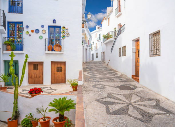 Frigiliana village whitewashed white typical in Costa del Sol of Malaga in Andalusia Spain